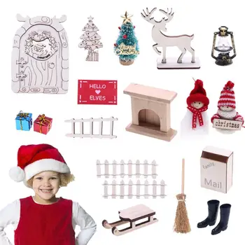 Дверной набор Рождественской феи, Веселый Рождественский набор Зубной Феи, деревянный дверной набор для мини-кукольного домика с рождественской елкой и Рождеством.