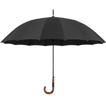 Деловой зонт с длинной ручкой, большой усиленный прямой зонт с утолщением, Большой крюк большого размера, Деревянная ручка