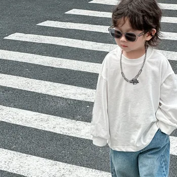 Детская одежда Весенняя одежда для мальчиков Корейский стиль 2024 Новая модная футболка с принтом Повседневный Детский красивый простой пуловер
