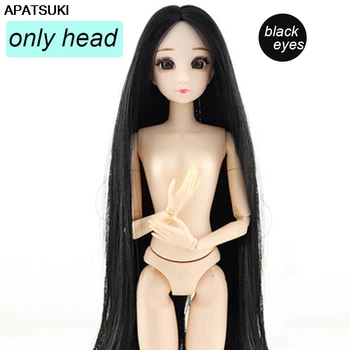 Детская подарочная кукольная голова для кукольного домика 1/6 BJD, черный прямой парик, волосы, красивые черные глазки, игрушки 