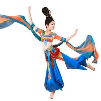 Детский Классический Танец Dunhuang Dancing Dress Rebound Pipa's Girl's Elegant В Этническом Китайском стиле, Барабаны Kweichow Moutai