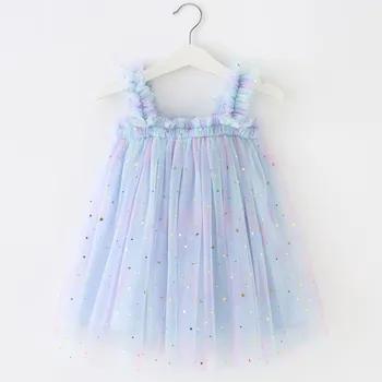 Детское платье длиной 12 м, радужная летняя пляжная одежда из тюля для девочек, костюм принцессы для вечеринки в честь 1-го дня рождения, праздничное платье без рукавов для новорожденных