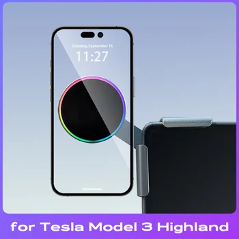 Для Tesla Model 3 Highland 2024 Алюминиевый автомобильный держатель для телефона Металлическое боковое крепление экрана Магнитное беспроводное зарядное устройство 15 Вт Быстрая зарядка
