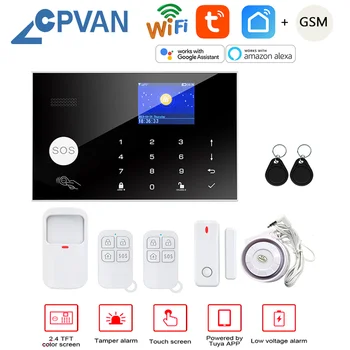 Домашняя сигнализация CPVAN Tuya Smart WIFI GSM Работает с Alexa Домашняя защита от взлома Детектор движения Датчик двери Окна