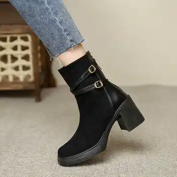 Женские ботинки с круглым носком на молнии, женская роскошная дизайнерская зимняя обувь, Сапоги-Женская осенняя мода, резиновые ботильоны 2023 года, Высокие