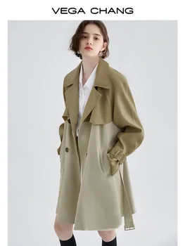 Женский тренч средней длины в весенне-осеннем стиле 2024, дизайнерский стиль, Цветовая блокировка, высококачественное пальто в британском стиле