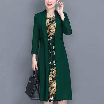 Женское винтажное платье Миди с цветочным рисунком большого размера, Корейская мода, элегантный Женский Весенне-осенний пуловер с длинными рукавами, повседневный халат