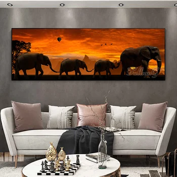 Животное Слон Очень большого размера Алмазная картина Вышивка крестиком Sunset Mountain Полная Мозаичная вышивка Декор гостиной AA4192