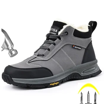 Зимние мужские ботинки, защитная обувь, защита от ударов и проколов, рабочие ботинки, обувь со стальным носком, мужские неразрушаемые защитные ботинки
