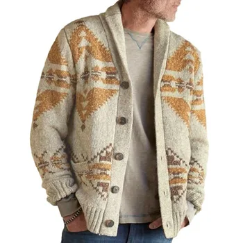 И осень-зима, Новая мужская жаккардовая верхняя одежда, свитер, вязаное пальто с длинным рукавом, топ Sy0052