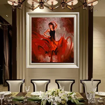 Картина испанской танцовщицы фламенко, латиноамериканка, картина маслом на холсте, высококачественная ручная роспись, латиноамериканская красная юбка 12