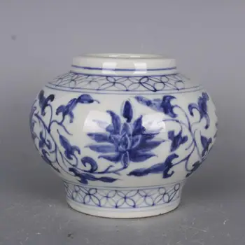 Китайская сине-белая фарфоровая банка Qing Guangxu Lotus Design Pot 5,12 дюйма