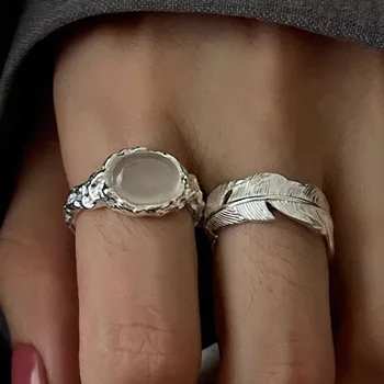 Кольца BF CLUB из стерлингового серебра 925 пробы для женщин, модные Геометрические кольца ручной работы с нерегулярным пером, Кольцо из белого камня, Рождественский подарок для вечеринки
