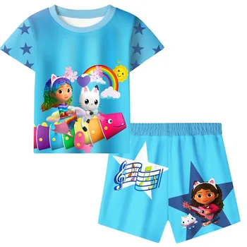 Комплект детской пижамы Gabbys Dollhouse Летние комплекты детской одежды Пижамы для мальчиков Одежда для маленьких девочек Хлопковые пижамы с героями мультфильмов