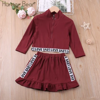 Комплект одежды Humor Bear для девочек, весенне-осенняя рубашка на молнии с длинным рукавом + юбка с буквенным принтом, 2 предмета повседневной одежды для малышей