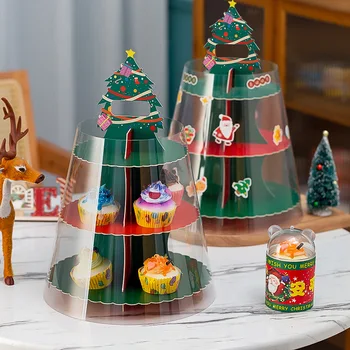 Коробки для рождественского печенья, подарочные коробки для Рождественской елки, сувениры для выпечки, конфеты, лакомства для кексов с прозрачным покрытием из ПЭТ