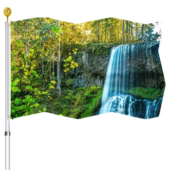 Красивый флаг с лесным водопадом из полиэстера с латунной петлицей для внутреннего и наружного украшения Ландшафтный сад Баннер Дворовые флаги