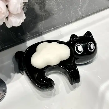 Креативная мультяшная мыльница Cute Cat Soap Box Керамическая полка для Туалетного мыльницы без скопления воды