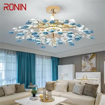 Креативные люстры RONIN, Подвесной светильник из хрусталя, Ветка синего цветка, Домашний светодиодный светильник для гостиной, столовой