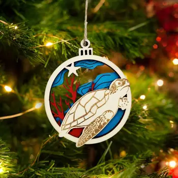 Круглый кулон в виде краба, Круглая открытка, деревянные морские подвесные украшения для Рождественской елки, украшения в виде краба, черепахи, дельфина, кита