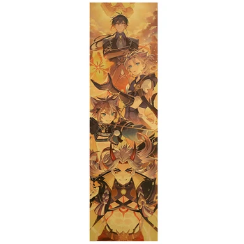 Крупные игровые персонажи Genshin Impact Винтажный Плакат Zhongli Albedo Настенная живопись Домашний Декор Ретро Наклейка на стену из Крафт-бумаги