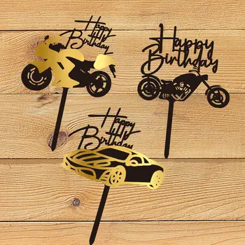 Крутой мотоцикл Автомобиль Топпер для торта с Днем Рождения Акриловые вставки для торта Животные Черный Топпер для украшения торта для детского дня рождения