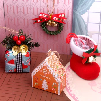 Кукольный домик, миниатюрная Рождественская елка, Подвесная гирлянда, сапоги, подарочная коробка, модель для декора кукольного домика, детские игрушки для ролевых игр