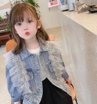 Куртка для девочек 2023, весенне-осеннее детское корейское модное джинсовое пальто для девочек, повседневное для маленьких девочек