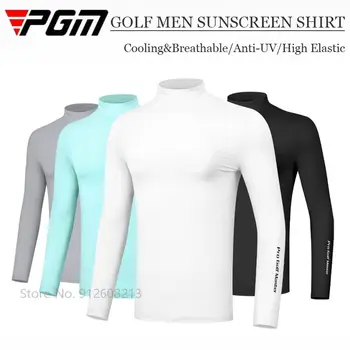Летняя мужская рубашка для гольфа из охлаждающего ледяного шелка PGM С длинным рукавом, солнцезащитное нижнее белье для гольфа, Мужские дышащие топы с защитой от ультрафиолета, эластичная футболка