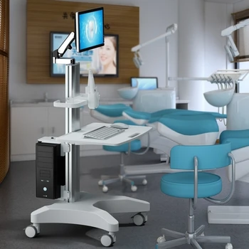 Медицинская тележка со сканирующим прибором, оптовая продажа, регулируемая по высоте компьютерная тележка с сенсорным экраном для стоматологической клиники, больницы