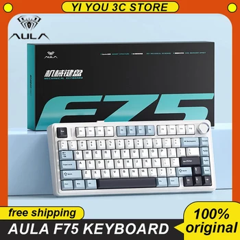 Механическая клавиатура Aula F75 Трехрежимная 2.4g Беспроводная Bluetooth Проводная 80 Клавишная прокладка Структура RGB Игровая клавиатура для ПК с горячей заменой
