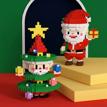 Мини-строительные блоки Санта-Клауса, собранная Рождественская елка, 3D-модель, фигурка из микро-кирпичей, игрушки для детей, рождественские подарки