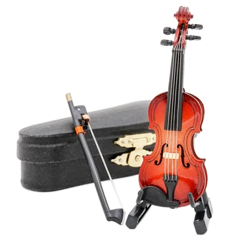 Миниатюрная деревянная скрипка и подставка для лука Odoria 1: 12, черный футляр, набор моделей музыкальных инструментов для неиграбельности, аксессуары для кукольного домика, декор