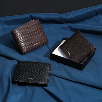 Многофункциональный кошелек-визитница с индивидуальным тиснением, мужской Rfid-кошелек из черной двухслойной кожи, ультратонкий мини-кошелек