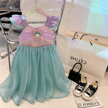 Модное платье-пачка принцессы с пайетками для маленьких девочек, праздничный костюм для малышей, Карнавальный костюм на День рождения, детская одежда от 1 до 12 лет