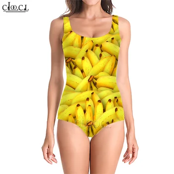 Модный женский купальник CLOOCL, пляжная одежда с банановым принтом, купальник без рукавов и спинки, летние купальники для бассейна 2023 года выпуска