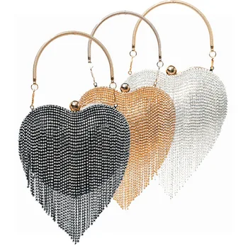 Модный клатч с бриллиантами и кисточками, свадебные вечерние сумки, сумка через плечо с хрустальным сердцем для женщин