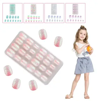 Модный радужный маникюрный патч для девочек, детские градиентные цветные клейкие гелевые полоски для ногтей, накладные ногти, покрытие T8U1