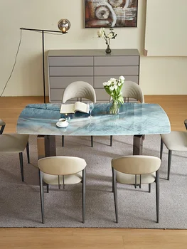 Мраморный обеденный стол, бытовая легкая роскошь, ощущение высокого класса, прямоугольный натуральный микрокристаллический, суперкристаллический камень