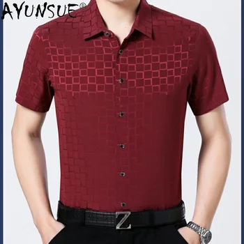 Мужская рубашка из натурального шелка 92% шелковицы шелковицы с коротким рукавом, летняя модная мужская одежда, свободные повседневные тонкие топы, Vetement Homme