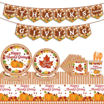 Набор бумажных тарелок и салфеток для вечеринки в честь Дня благодарения, оформленный в тыквенной тематике, Одноразовая посуда на День благодарения, Детский душ
