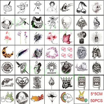 Набор наклеек для временных татуировок Бабочка Череп Корона Солнце Цветок Тату Флэш Татто Поддельное водонепроницаемое искусство для мужчин Женщин 50 шт