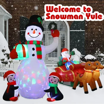 Надувная кукла-снеговик Санта-Клаус со светодиодной подсветкой, Уличное Рождественское украшение, Светящиеся украшения для вечеринки в саду, домашний декор