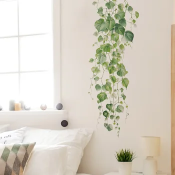 Наклейка для украшения дома, спальни, гостиной, обои с рисунком из зеленых виноградных листьев, Маленькая свежая наклейка, самоклеящаяся