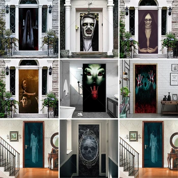 Наклейки на дверь в стиле ужасов на Хэллоуин, праздничное украшение комнаты, Виниловые наклейки из ПВХ, украшение секретной комнаты, фреска ужасов