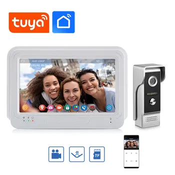 Новая система видеодомофона Tuya Smart Wireless Wifi HD 1080P с 7-дюймовым цветным сенсорным экраном, видеодомофон для входа в квартиру