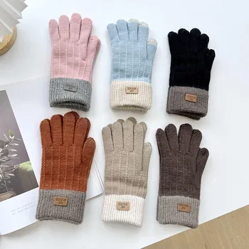 Новые женские зимние перчатки из кашемира с сенсорным экраном, имитирующие вязание из кашемира, плюс бархатные толстые теплые уличные перчатки