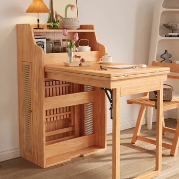 Обеденный стол, боковой шкаф, встроенный в небольшую бытовую квартиру, для хранения деревянных ножек, Выдвижная сетка, Красный обеденный стол и стул