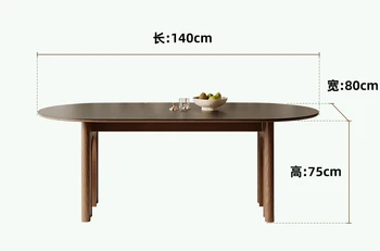 Обеденный стол в стиле античности Домашний обеденный стол из массива дерева, овальная плита из черного камня, обеденный стол