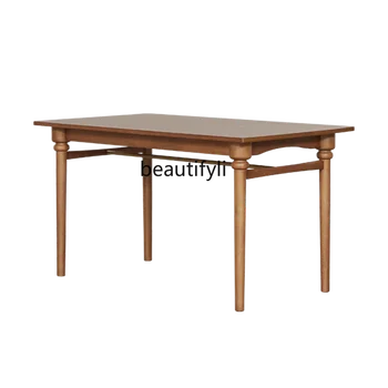 Обеденный стол из массива дерева в стиле ретро, Мебель для маленькой квартиры, простой восьмиместный стол, набор обеденных столов и стульев